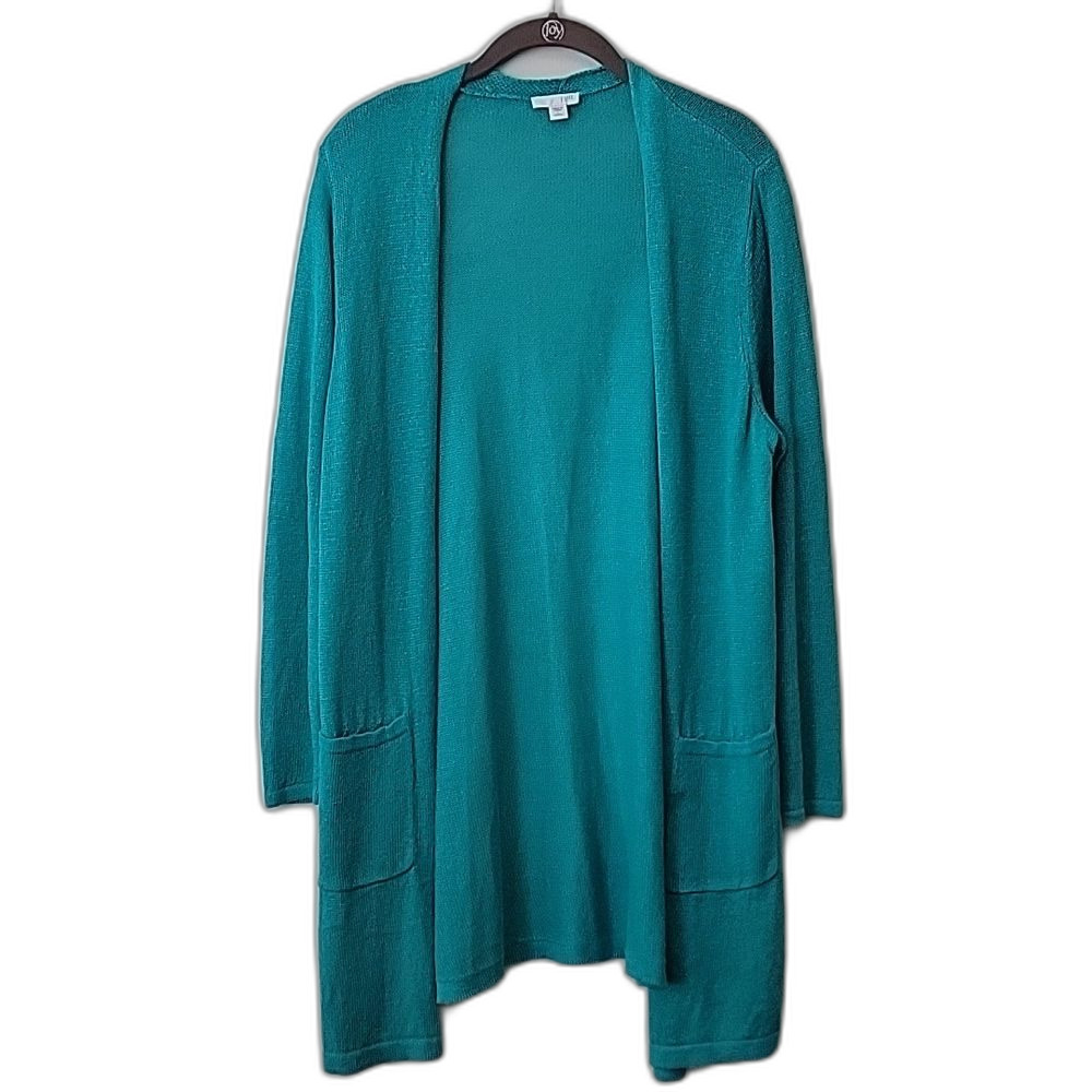 J. Jill Linen Blend Vibrant Teal Open Cardigan